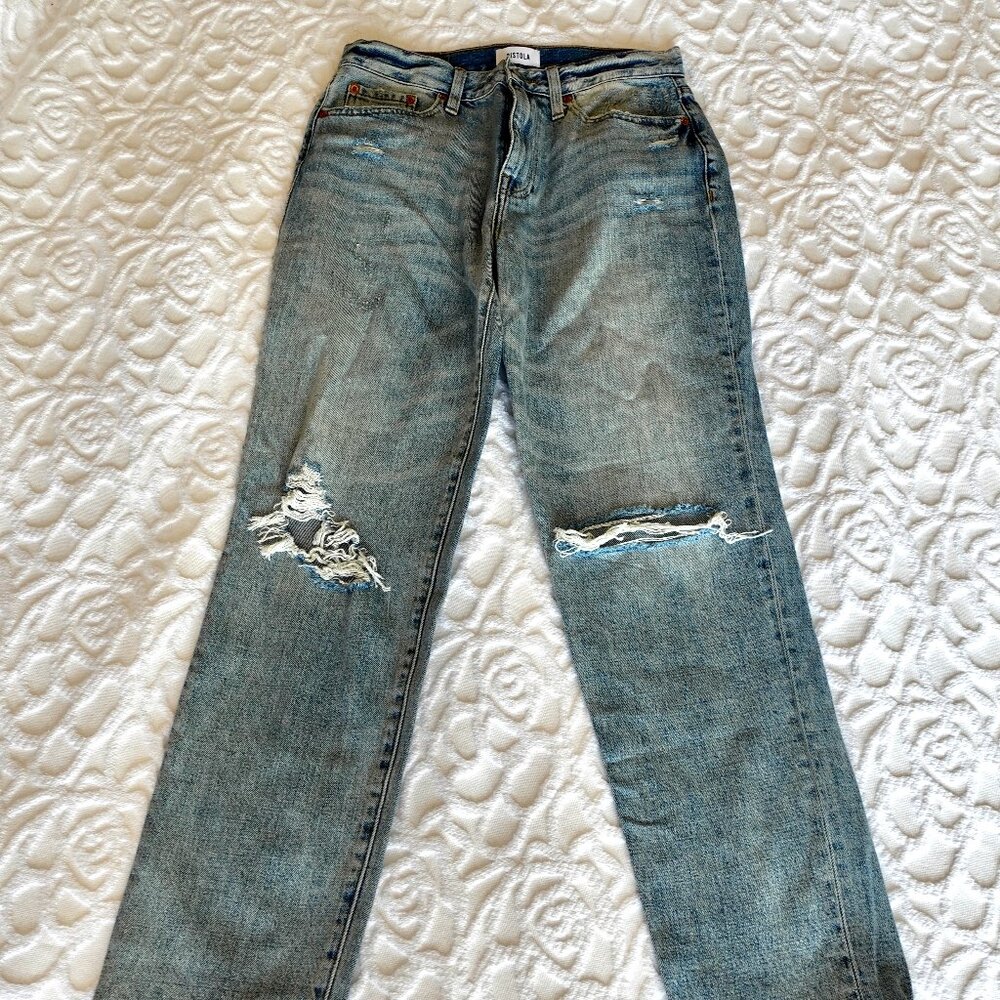 Presley '90s Roller Medium Wash High-Rise Distressed Jeans Size 27